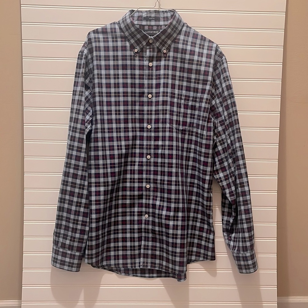 Lands’ End Men’s Tailored Fit Dress Shirt Blue 16-16 1/2